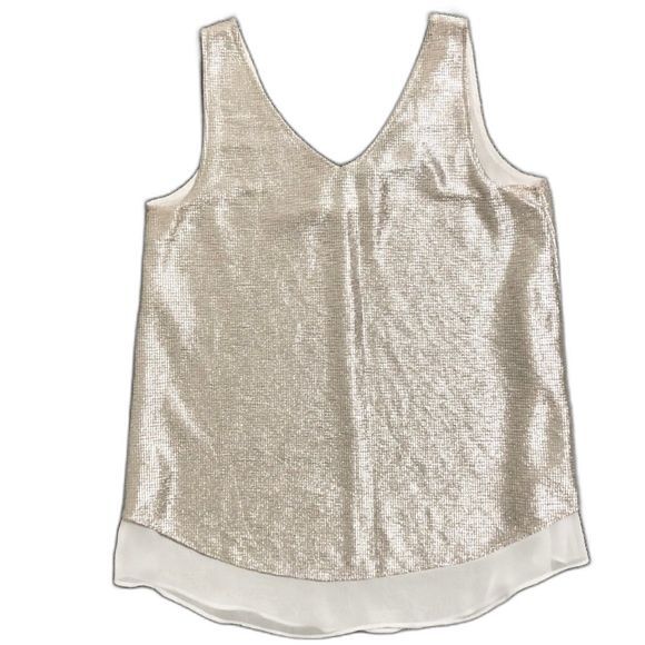 INC Layered Sleeveless Top Oversize XS Metallic Flowy Bust 18" White Champagne - Picture 6 of 7